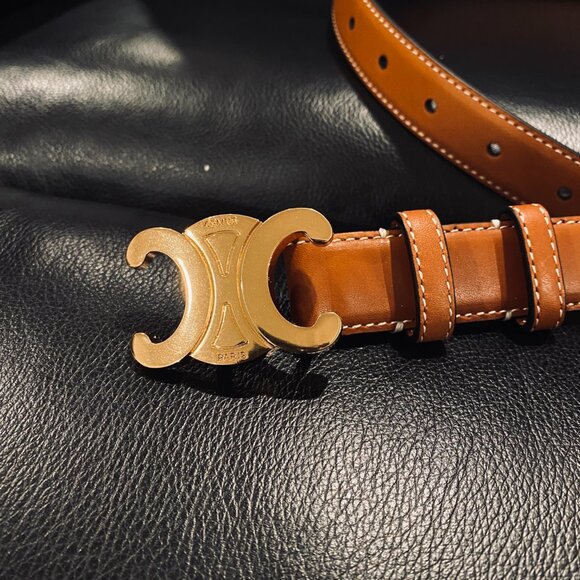 Celine Triomphe Brown Belt with Gold Buckle - Picture 3 of 6